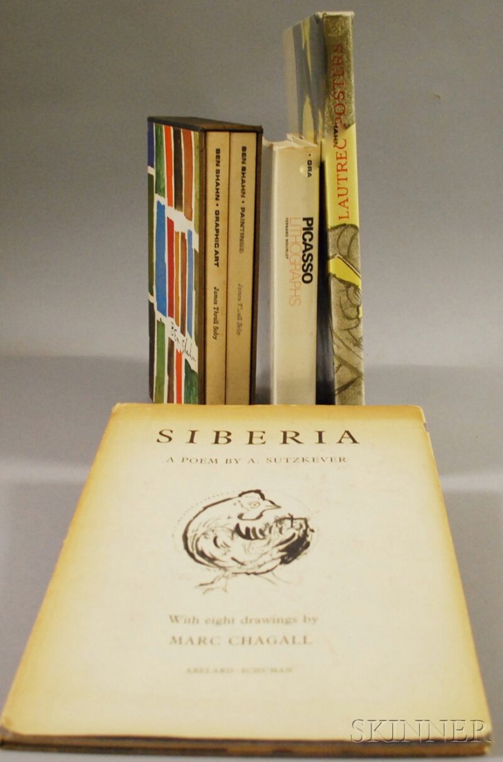 Art, Five Volumes: Ben Shahn's Paintings [and] Gra: Art, Five Volumes: Ben Shahn's Paintings [and] Graphic Art, by Soby, 1963, two volumes housed in publisher's slipcase; Sutkever's Siberia, illus. Marc Chagall, [1961], in dj; Julien's Posters of Toulo