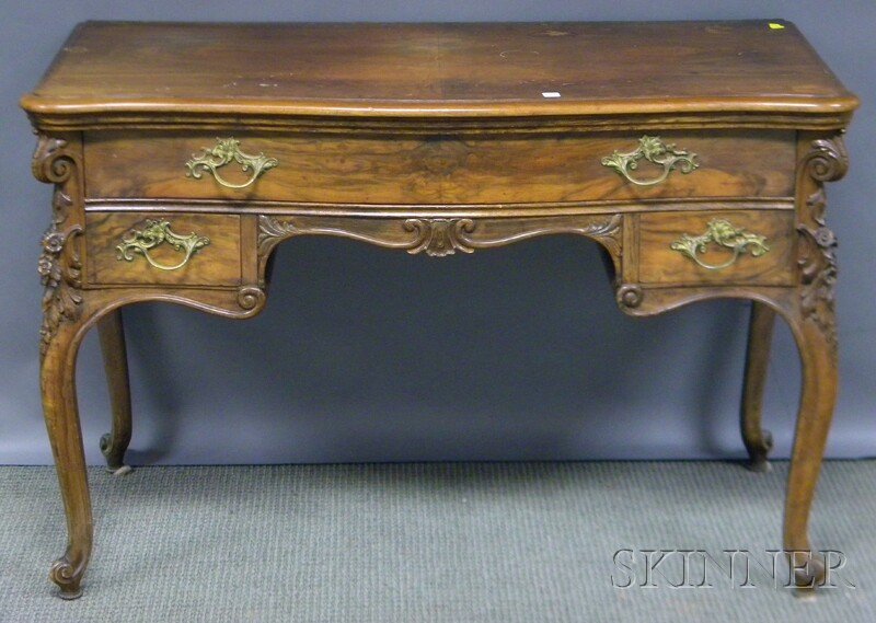 Louis XV-style Carved Walnut and Walnut Veneer Dre: Louis XV-style Carved Walnut and Walnut Veneer Dressing Table, (gallery loss).