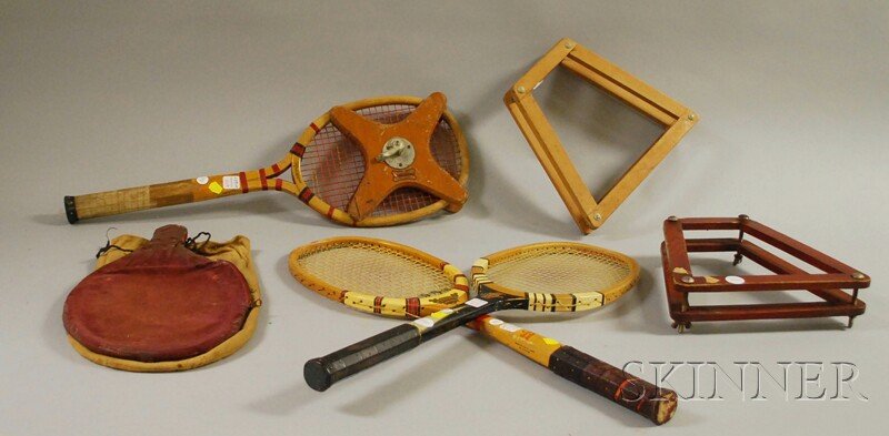 Three Vintage Tennis Racquets, "Stephen J. Feron,: Three Vintage Tennis Racquets, "Stephen J. Feron, New York"; "Wright & Ditson, Top Flight"; and a "Dunlop, Vincent Richards" models.