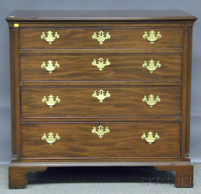 Federal-style Carved Mahogany and Mahogany Veneer : Federal-style Carved Mahogany and Mahogany Veneer Four-drawer Chest, ht. 35 3/4, wd. 38 1/4 in.