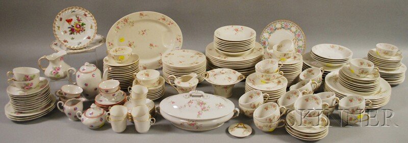 Extensive Group of Assorted Mostly European Porce: Extensive Group of Assorted Mostly European Porcelain Teaware, a large Theodore Haviland Touraine pattern assembled service, comprised of twenty-four teacups, creamer, covered sugar, twenty-six saucer