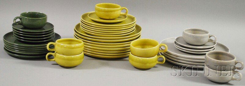 Approximately Forty-two Pieces of Russel Wright A: Approximately Forty-two Pieces of Russel Wright American Modern Dinnerware, Steubenville Pottery Company, Steubenville, Ohio, the dinnerware glazed in shades of green, chartreuse, and gray, comprised