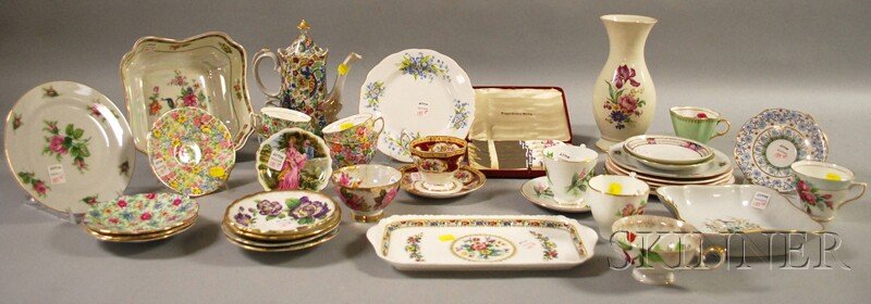 Forty-one Pieces of Assorted European Decorated P: Forty-one Pieces of Assorted European Decorated Porcelain Tea and Tableware.