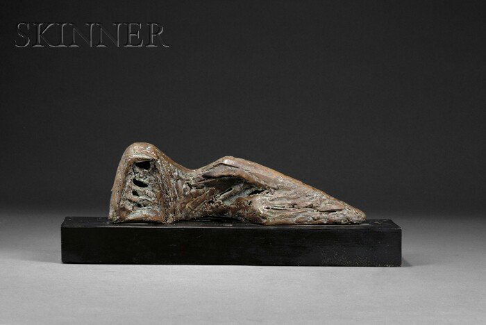 Helen Beling (American, 1914-2001), Reclining Figu: Helen Beling (American, 1914-2001) Reclining Figure Monogrammed "HB" on the reverse. Bronze, 3 1/4 x 10 x 2 1/2 in., mounted to a wooden plinth. Condition: Surface dust. Provenance: Estate of an a