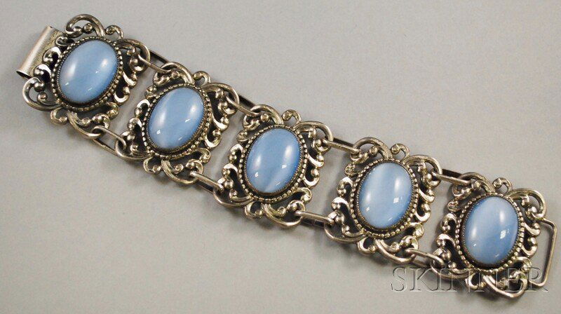 Danecraft Sterling Silver and Moonstone Bracelet,: Danecraft Sterling Silver and Moonstone Bracelet, lg. 7 1/2 in.
