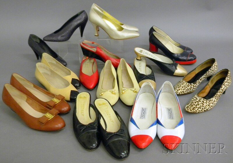 Eleven Pairs of Women's Designer and Vintage Shoes: Eleven Pairs of Women's Designer and Vintage Shoes, including Delman, Ferragamo, Bruno Magli, and Petra, sizes 6 1/2-10 1/2.