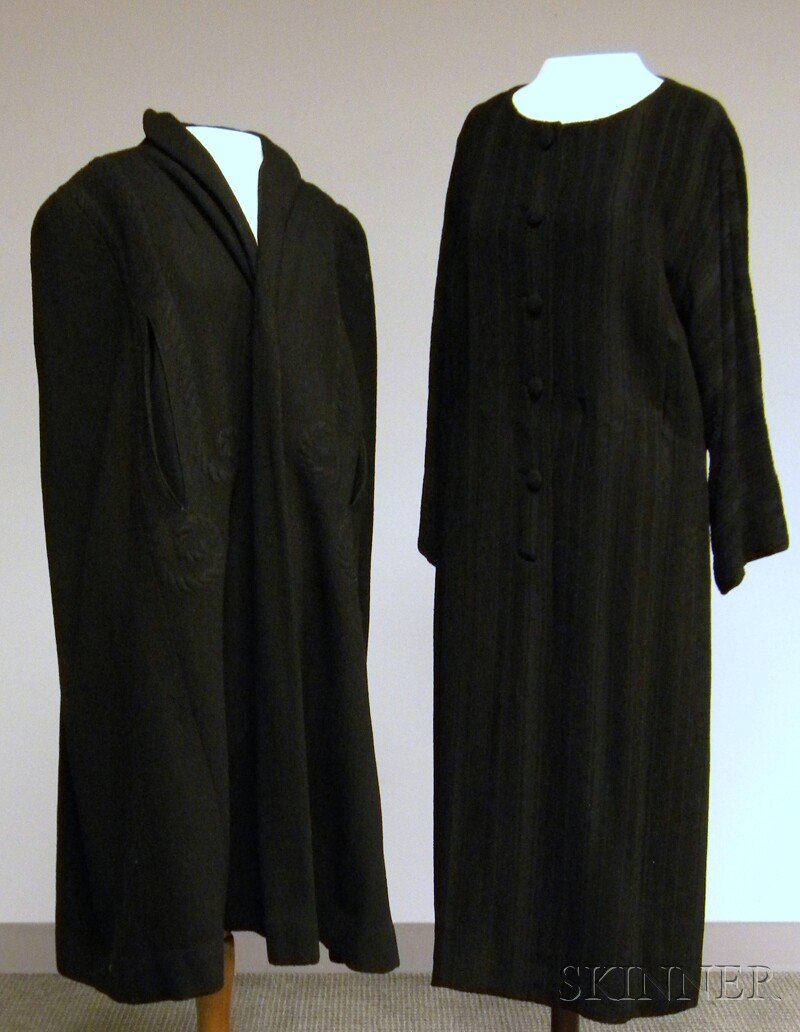Vintage Black Givenchy Dress and a Black Wool Cape: Vintage Black Givenchy Dress and a Black Wool Cape, both textured fabrics, with silk lining, approx. size M.