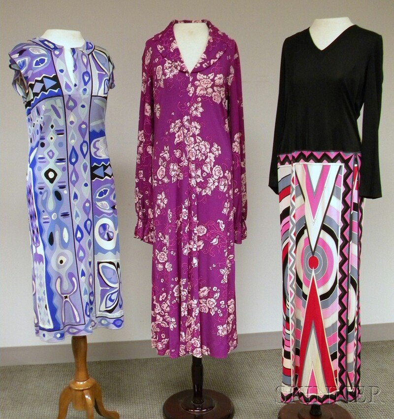 Three Vintage Emilio Pucci Items, including two dr: Three Vintage Emilio Pucci Items, including two dresses and a pant-suit/ jumper.