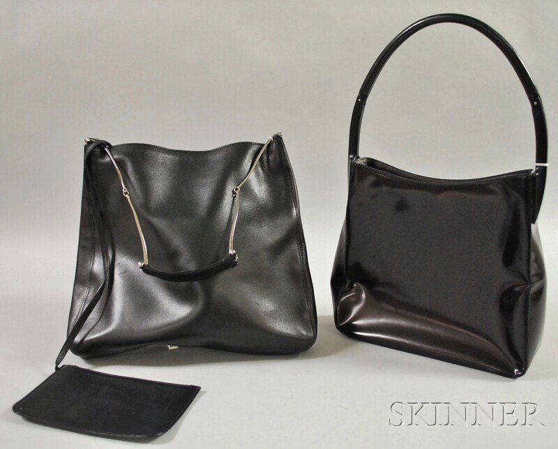Gucci and Prada Black Leather Handbags, Gucci with: Gucci and Prada Black Leather Handbags, Gucci with matching coin purse.
