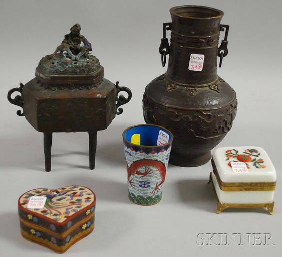 Five Assorted Chinese Decorative Items, a bronze v Jun 14, 2012