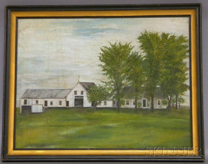 19th Century American School Oil on Canvas Portrai: 19th Century American School Oil on Canvas Portrait of a Farmhouse, unsigned, framed, (laid down), canvas 16 x 21 in. Provenance: Estate of Susan Parrish.