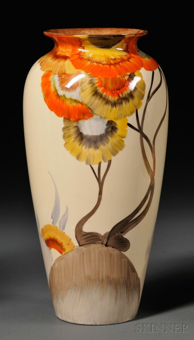 Clarice Cliff Bizarre Ware Vase, England, 20th cen: Clarice Cliff Bizarre Ware Vase, England, 20th century, Wilkinson Ltd., Rhodanthe pattern, baluster shape, with backstamp, ht. 10 5/8 in.