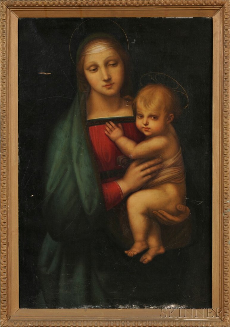 Italian School, 19th Century Copy of Raphael's Mad: Italian School, 19th Century Copy of Raphael's Madonna del Granduca Unsigned. Oil on canvas, 33 1/4 x 22 5/8 in. (84.5 x 57.5 cm), framed. Condition: Tears, paint losses, abrasions, retouc