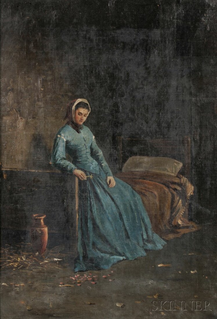 Continental School, 19th Century He Loves Me Not U: Continental School, 19th Century He Loves Me Not Unsigned. Oil on canvas, 18 1/8 x 13 in. (46.0 x 32.8 cm), framed. Condition: Craquelure, minor canvas deformation, surface grime.