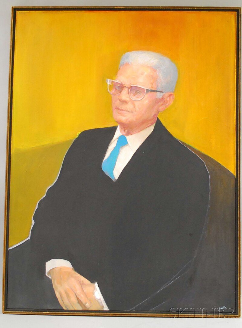 Jack Wolfe (American, 1924-2007) Portrait of Mr. Is: Jack Wolfe (American, 1924-2007) Portrait of Mr. Isaac Kibrick, 1978. Signed "J. Wolfe" l.r., identified on a label on the reverse. Oil on canvas, 40 x 29 3/4 in., framed. Condition: Mild surface