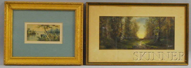 Two Watercolor Landscapes: Pauline Meyer Colyar (Am: Two Watercolor Landscapes: Pauline Meyer Colyar (American, 1873-1928), signed "PM Colyar" l.r.; and Walter L. Chaloner (American, 1852-1922), signed "Chaloner" l.l. Sight sizes to 8 3/4 x 20 in., b