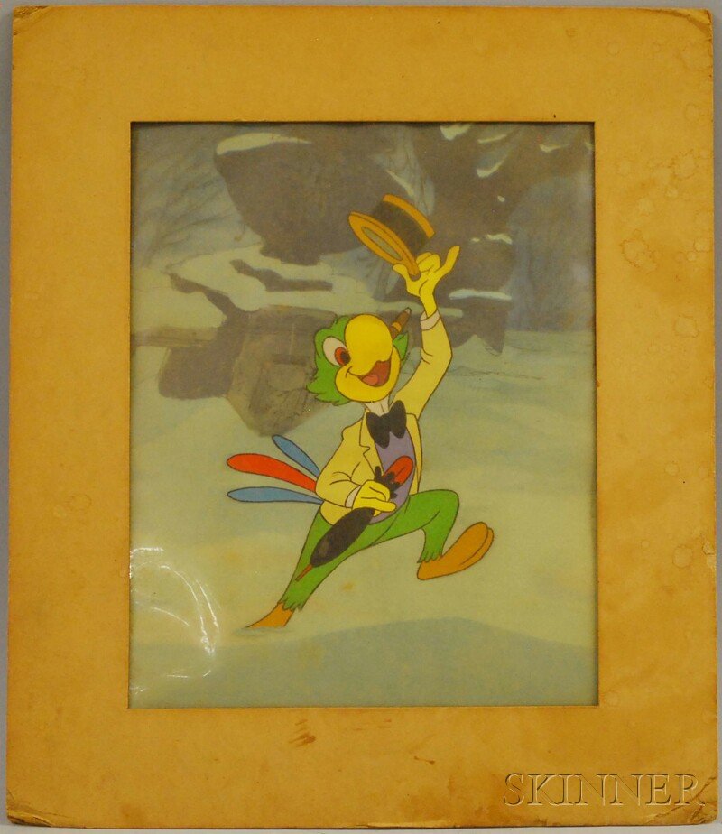 Walt Disney Studios (American, 20th Century) José: Walt Disney Studios (American, 20th Century) José Carioca from Saludos Amigos/An Animation Cel. Unsigned, label "This is an Original Handpainted Celluloid Drawing Actually Used in a W