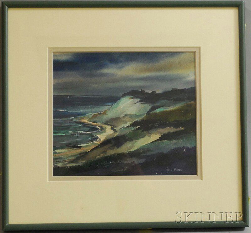 John Cuthbert Hare (American, 1908-1978) Moonlight: John Cuthbert Hare (American, 1908-1978) Moonlight, Gay Head. Signed "JOHN HARE" l.r., titled on a label affixed to the reverse. Watercolor and gouache on paper, sight size 7 x 8 in., framed. Cond