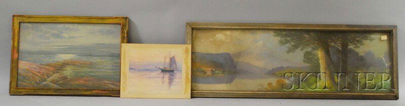 Three Works: Clarence E. Braley (American, 1854-19: Three Works: Clarence E. Braley (American, 1854-1927), Landscape by a Lake, signed "C. Braley-" l.l., pastel on paper; and American School, 19th/20th Century, The Reef of Norman's Woe, Gloucester