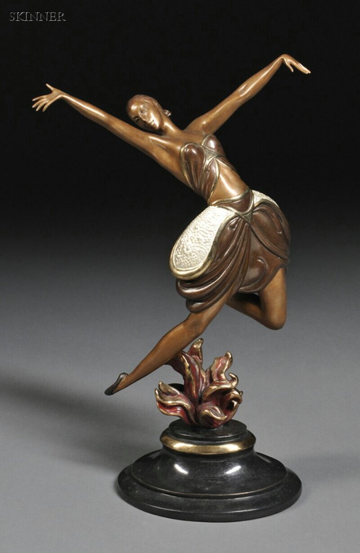 After Romain (Erte) De Tirtoff (Russian/French, 18: After Romain (Erte) De Tirtoff (Russian/French, 1892-1990) La Danseuse. Signed "Erte" within the cast on base, numbered, foundry stamped, and dated "14/500 JM [Joel Meissner] FINE ART ACQUISITIONS ©