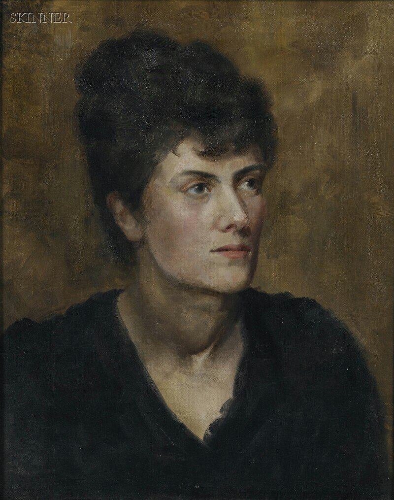 American School, 19th/20th Century Portrait of Jan: American School, 19th/20th Century Portrait of Jane Beafort. Inscribed "Jane Beafort/J.S.S." on the reverse. Oil on canvas, 20 1/8 x 16 1/8 in., framed. Condition: Patch reinforcements, scattered reto