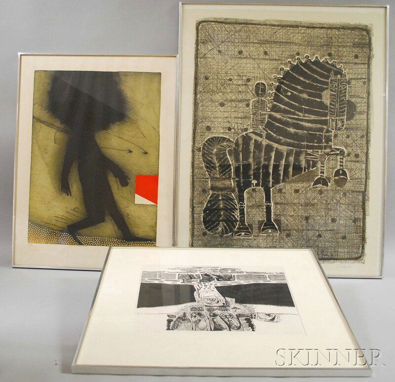 Three Prints: Arthur Deshaies (American, 1920-2011: Three Prints: Arthur Deshaies (American, 1920-2011), Hornet's Nest, 1956, titled, numbered, signed, and dated "...127/200 Deshaies 56" in pencil l.l., l.c., and l.r., respectively, wood engraving and