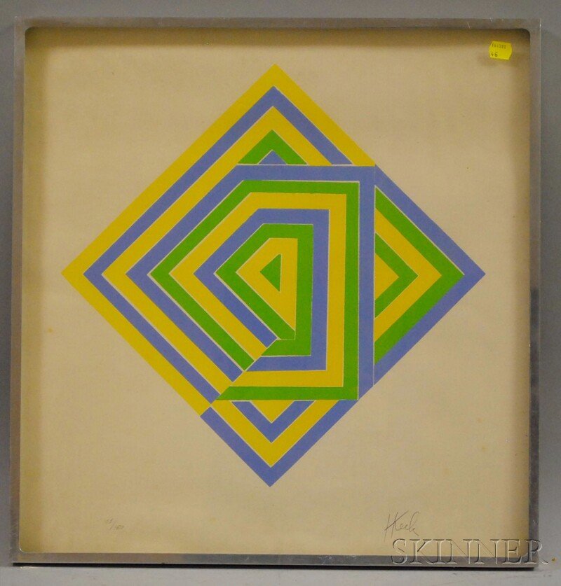 Hardu Keck (Estonian/American, 1940-2003) Op-Art C: Hardu Keck (Estonian/American, 1940-2003) Op-Art Composition. Signed "HKeck" in pencil l.r., numbered "102/160" l.l. Silkscreen on paper, 20 1/2 x 19 3/4 in., in a custom aluminum frame. N.B. Keck was