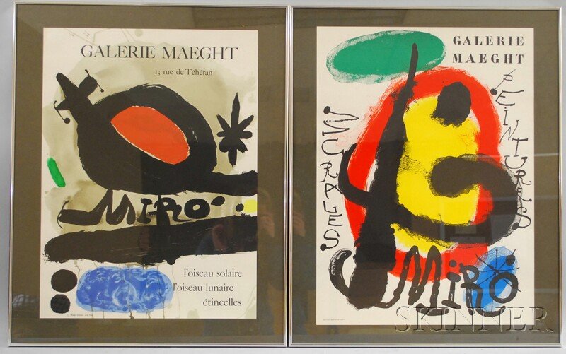 After Joan Miró (Spanish, 1893-1983) Two Works: Ga: After Joan Miró (Spanish, 1893-1983) Two Works: Galerie Maeght Murales Peintures Miro and Galerie Maeght l'oioseau solaire. Color lithographs on paper, sheet sizes to 26 1/4 x 19 1/4 in