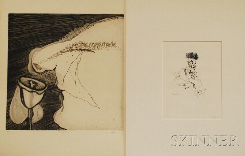 Two Etchings: Jack Levine (American, 1915-2010), D: Two Etchings: Jack Levine (American, 1915-2010), Death's-Head Hussar, 1965, signed "JLevine" l.r., numbered 34/100" l.l., printer's dry stamp l.r., plate size 11 5/8 x 8 7/812 x 8 7/8 in.; and William