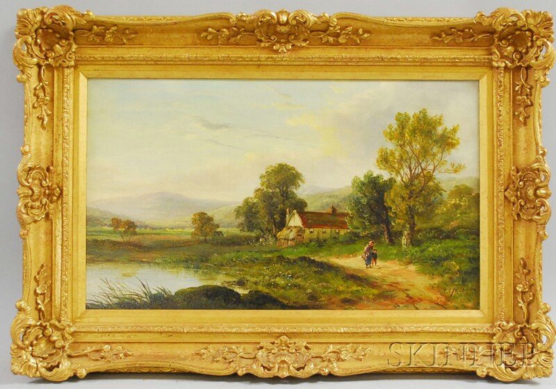Continental School, 19th Century Pastoral Landscap: Continental School, 19th Century Pastoral Landscape with Figures. Signed "A.A. Jacobi" l.r., and identified on a label on the backing paper. Oil on canvas, 12 x 20 in., framed. Condition: Lined.
