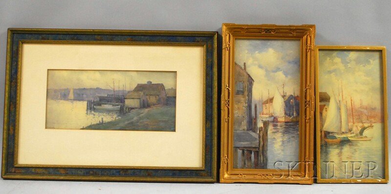 John A. Cook (American, 1870-1936) Three Glouceste: John A. Cook (American, 1870-1936) Three Gloucester Harbor and Cape Ann Views. Each signed "J.A. Cook" l.r. or l.l. Watercolor and graphite on paper, sight sizes to 6 1/4 x 13 1/4 in., all in period f