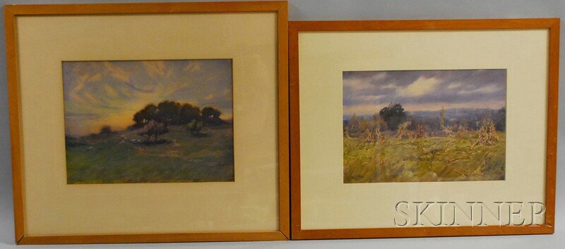 John Wesley Little (American, 1867-1923) Last Ligh: John Wesley Little (American, 1867-1923) Last Lights of Day and Autumn Day in the Blue Ridge Country. Both signed "JW Little" l.l., titled on the reverse. Watercolors on paper, si