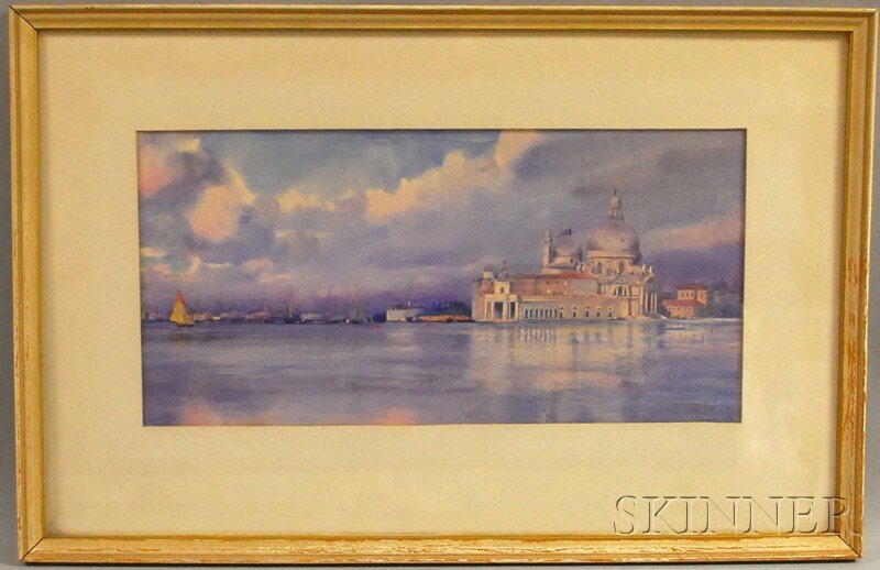 John Wesley Little (American, 1867-1923) View of B: John Wesley Little (American, 1867-1923) View of Basilica di Santa Maria della Salute from the Water. Signed "JW Little" l.r. Watercolor on paper, sight size 8 3/4 x 17 3/4 in., framed. Condition: N