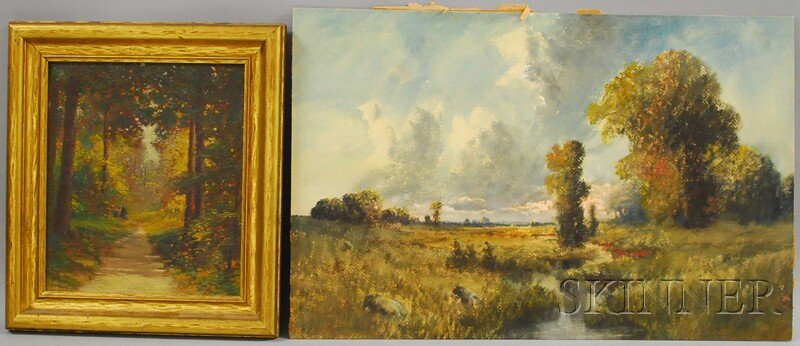 Two Late Summer Landscapes: Attributed to John Wes: Two Late Summer Landscapes: Attributed to John Wesley Little (American, 1867-1923), unsigned, watercolor on paper, 16 1/4 x 25 1/4, unframed; George Forest Payne (American, 19th/20th Century), signe