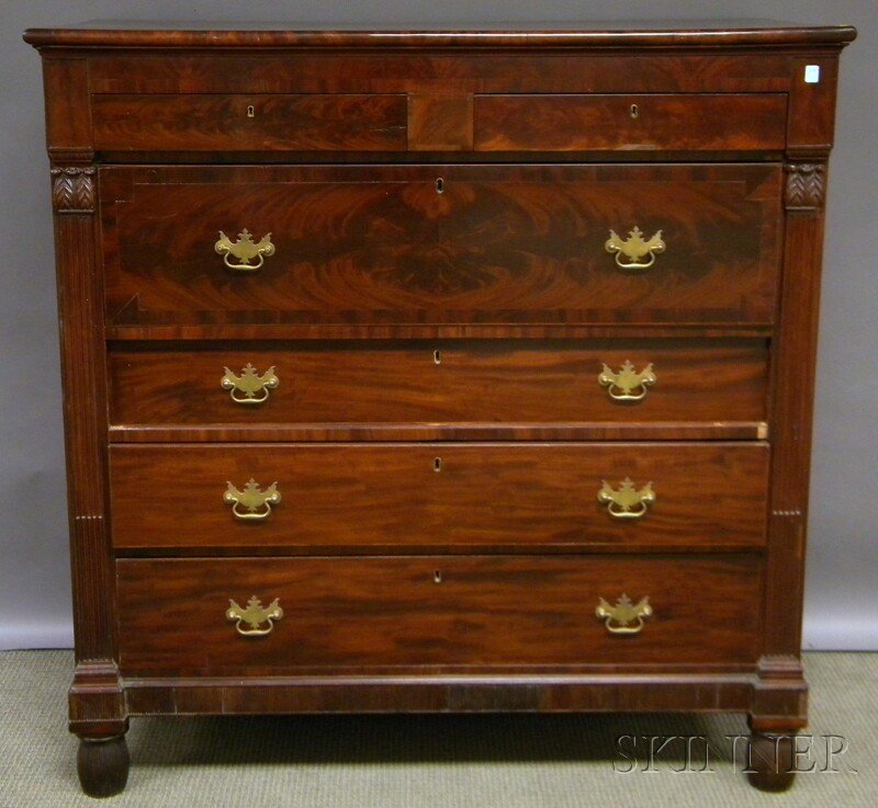 English Classical Mahogany and Mahogany Veneer Bur: English Classical Mahogany and Mahogany Veneer Bureau, ht. 51 3/4, wd. 50 1/2, dp. 24 in.