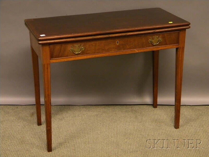Georgian Burl Veneer and Mahogany Games Table with: Georgian Burl Veneer and Mahogany Games Table with Long Drawer.