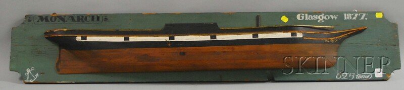 Painted Wood Stack-laminated Half-hull Model Plaqu: Painted Wood Stack-laminated Half-hull Model Plaque of the Monarch, overall ht. 8 3/4, lg. 48 1/2 in.