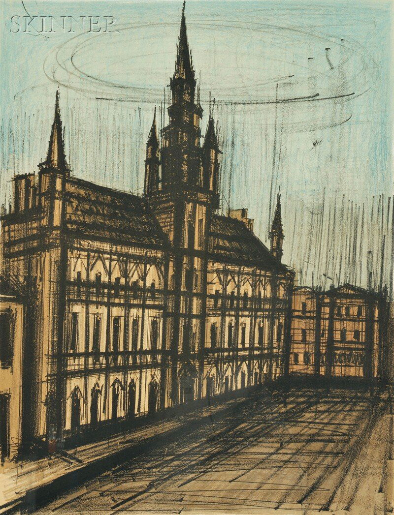 Bernard Buffet (French, 1928-1999) Brussele Town-Hall,: Bernard Buffet (French, 1928-1999) Brussele Town-Hall, 1966, outside of the edition of 150 (Mourlot, 66). Signed "Bernard Buffet" in pencil l.r., inscribed "E.A." in pencil l.l. Color lithograph o