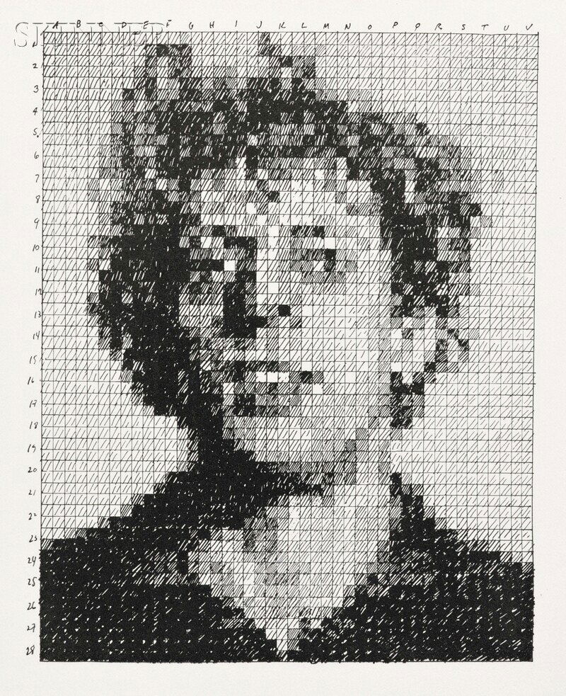 Chuck Close (American, b. 1940) Phil, 1976, edition of: Chuck Close (American, b. 1940) Phil, 1976, edition of 1,000, published by Parasol Press, Ltd., New York. Unsigned, numbered "224" in pencil and identified in text on the reverse. Offset print, im