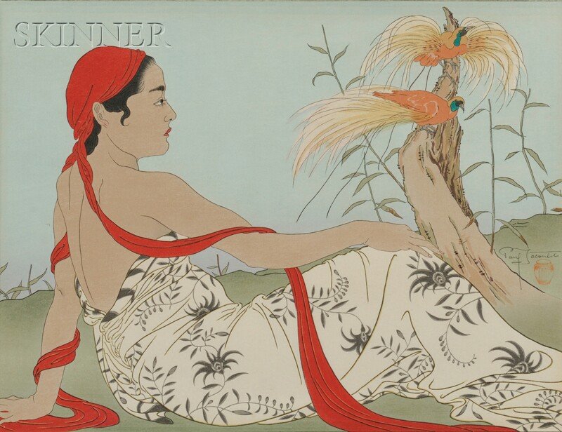 Paul Jacoulet (French, 1902-1960) Two Genre Scenes: Les: Paul Jacoulet (French, 1902-1960) Two Genre Scenes: Les Paradisiers, Menado, Celebes, 1937, edition of 350, and Le Repas des Mendiants, Seoul, Coree, 1938, edition of 350. Both si