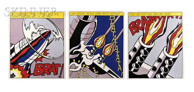Roy Lichtenstein (American, 1923-1997) As I Opened Fire: Roy Lichtenstein (American, 1923-1997) As I Opened Fire.../A Triptych, 1966, large open edition (Corlett, App. 5). Unsigned, identified in text on the reverse of each sheet. Offset