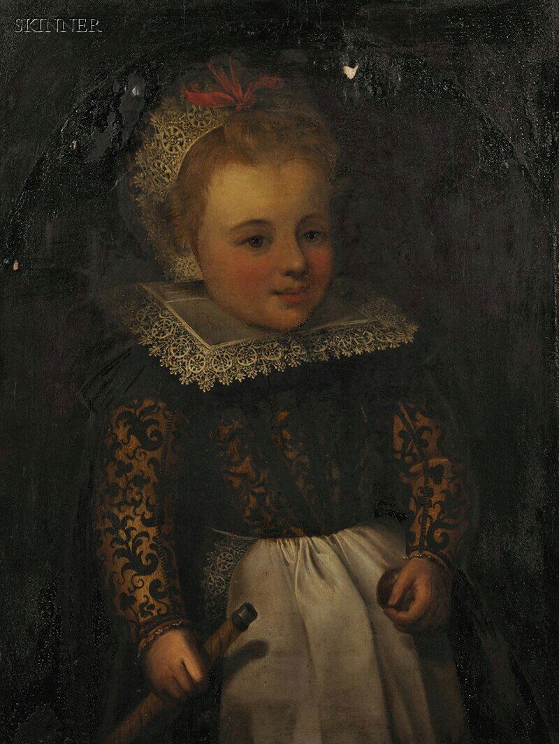 Attributed to Simon de Vos (Flemish, 1603-1676) Portrai: Attributed to Simon de Vos (Flemish, 1603-1676) Portrait of a Young Girl Unsigned, identified on a presentation plaque. Oil on cradled panel, 22 1/2 x 16 3/4 in. (57.2 x 42.5 cm), framed. Condition: L
