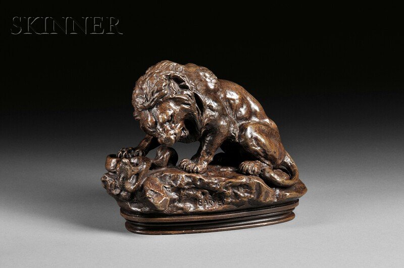 Antoine-Louis Barye (French, 1796-1875) Lion au serpent: Antoine-Louis Barye (French, 1796-1875) Lion au serpent No. 2 [Lion and Serpent No. 2] / Probably a petite réduction Signed "BARYE" l.c., foundry marked "F. BARBEDIENNE" within the