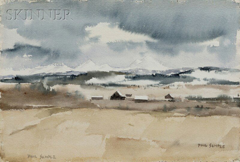 Paul Starrett Sample (American, 1896-1974), Ranch Land: Paul Starrett Sample (American, 1896-1974) Ranch Land in Late Autumn Signed "Paul Sample" twice, l.r. and l.l., titled on the reverse. Watercolor on paper, 11 1/2 x 16 3/4 in. (29.2 x 42.7 cm)