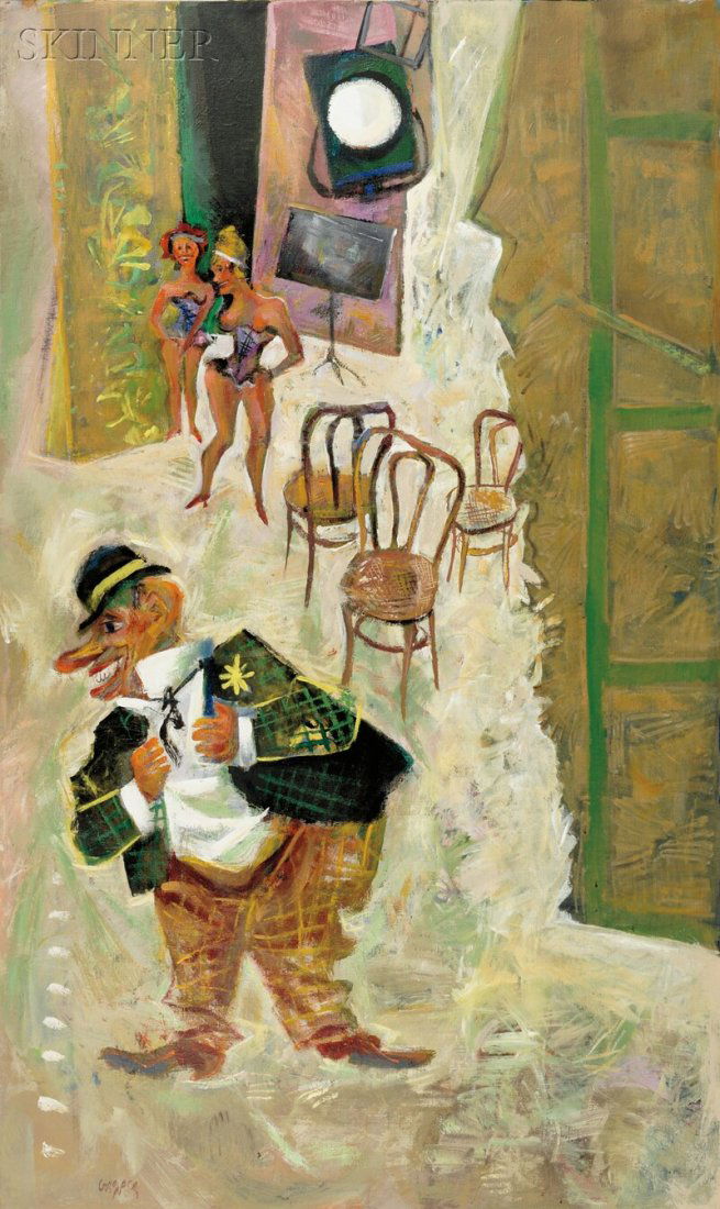 William Gropper (American, 1897-1977) Burlesque Signed: William Gropper (American, 1897-1977) Burlesque Signed "Gropper" l.l., with an effaced inscription "MASQUERADERS" on the reverse, identified on a label from ACA Galleries, New York, affixed to