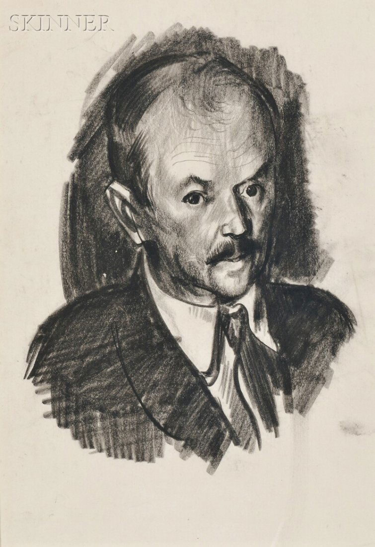 George Wesley Bellows (American, 1882-1925) Portrait of: George Wesley Bellows (American, 1882-1925) Portrait of Charles Rosen, 1923 Unsigned, identified on labels including one from Gerald Peters Gallery, New York, on the backing. Charcoal on paper