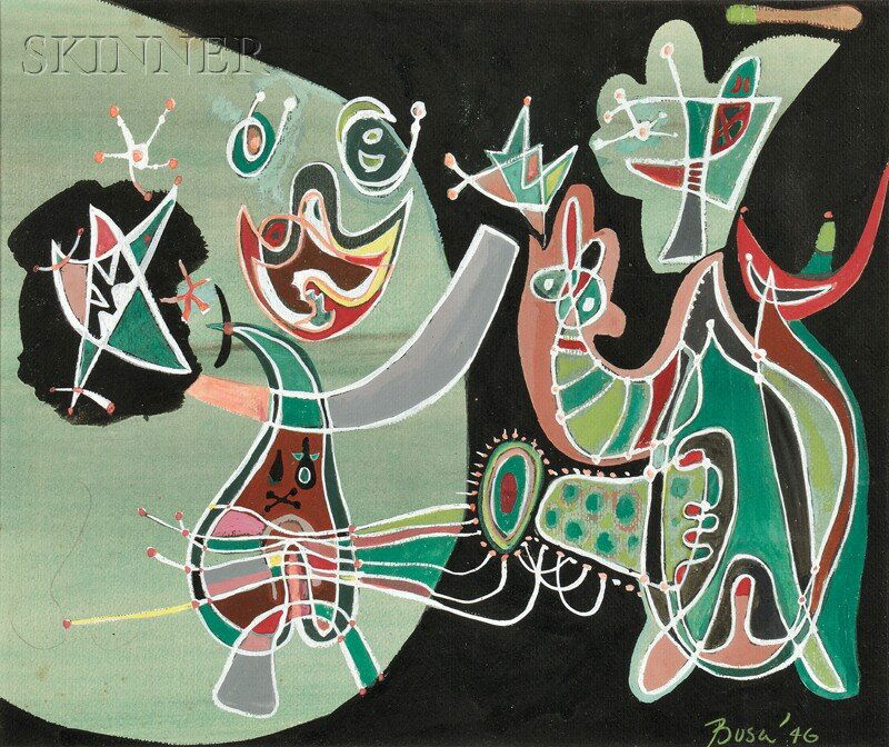 Peter Busa (American, 1914-1985), Transfigured Night, 1: Peter Busa (American, 1914-1985) Transfigured Night, 1946 Signed and dated "Busa '46" l.r., identified on a backing board fragment and with a label from Acme Fine Art and Design, Boston, inser