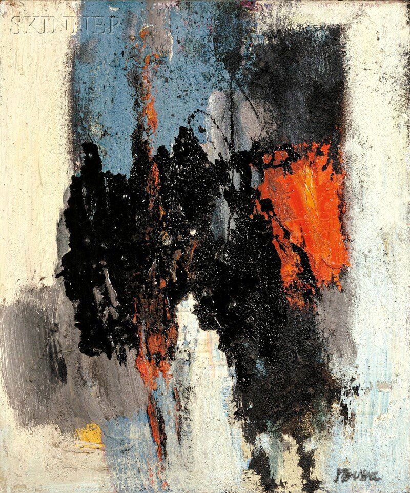 Peter Busa (American, 1914-1985) Embullient Chord Signe: Peter Busa (American, 1914-1985) Embullient Chord Signed "Busa" l.r., titled and signed "...Busa" on the reverse, with an exhibition catalogue from Nova Gallery, Boston, affixed to the reverse