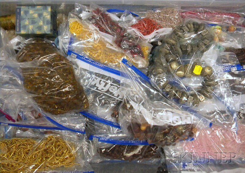Large Collection of Beads, antique and contemporar: Large Collection of Beads, antique and contemporary, Czech and other types of glass, ceramic, metal, shell, wood, and nut, mother-of-pearl, vintage jet, and Egyptian scarab-style beads; sold with vari