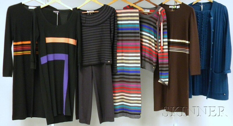 Group of Sonia Rykiel Knit Clothing Items, includi: Group of Sonia Rykiel Knit Clothing Items, including three sweater dresses, three pullover sweaters, a cardigan, a pair of cropped pants, and a scarf, sizes 40-44.